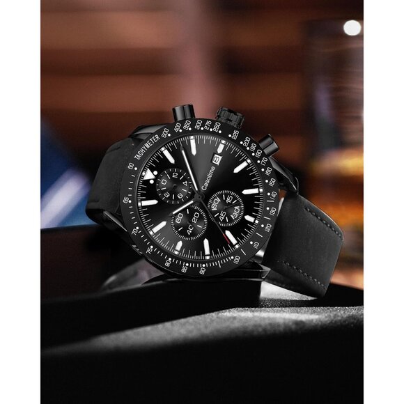 ⚡Men's Leather Watche Chronograph Analog Quartz Date Wrist Watch 30M Waterproof - Picture 6 of 7